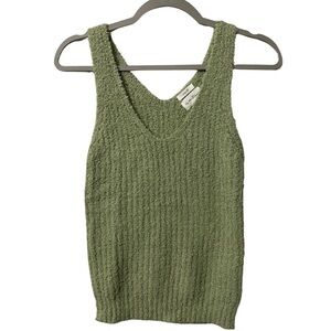 By the River Women’s V Neck Tank Top Textured Ribbed M Sage Green